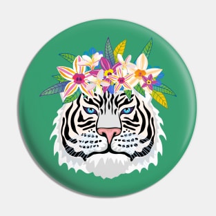 White Tiger with Exotic Flowers Pin