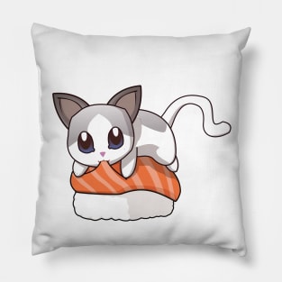 White Cat Salmon Sushi Pillow