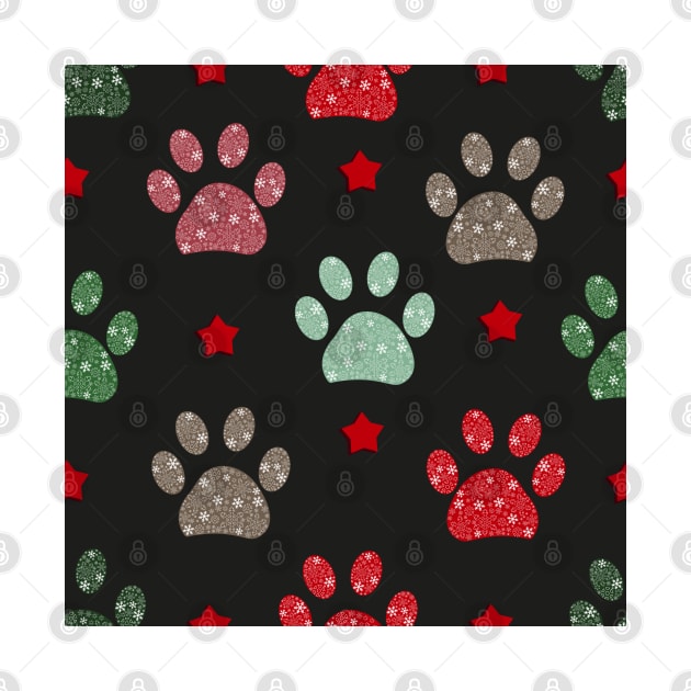 Paw print and snowflakes Merry Christmas white pattern by GULSENGUNEL