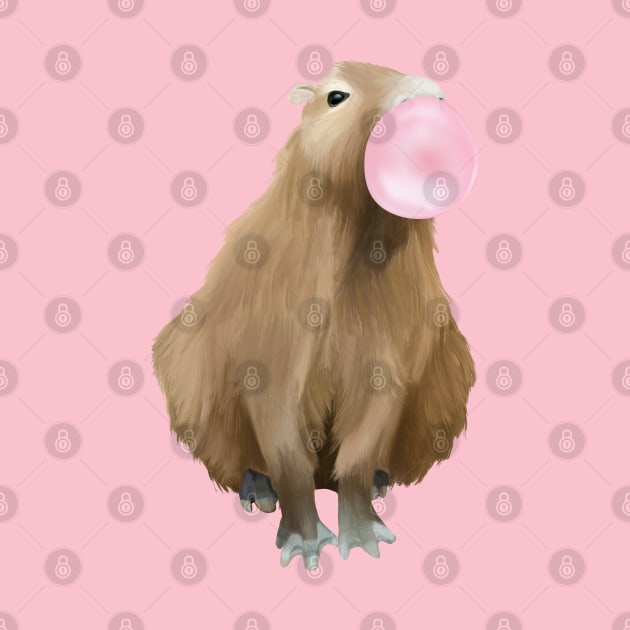 Cute Pink Bubblegum Blowing Capybara by Suneldesigns