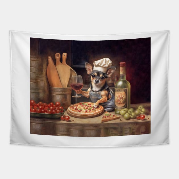 Chihuahua Dog Pizza Chef Tapestry by candiscamera