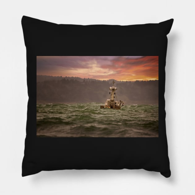 Fishing Boat in Rough Seas Pillow by JeffreySchwartz