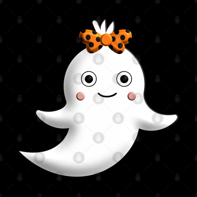 Baby Girl Ghost Halloween ribbon head orange black dots 3D tridimensional 311 by dvongart