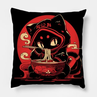 Cute Manga Cat Eating Ramen | Gift Idea Pillow