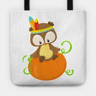 Thanksgiving Owl, Brown Owl, Feathers, Pumpkin Tote