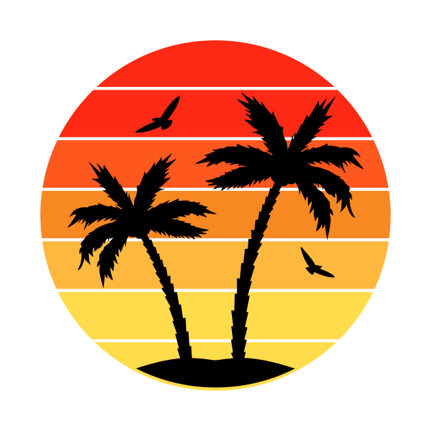 Vintage Colorful  beach sunset palm trees by Cute Tees Kawaii