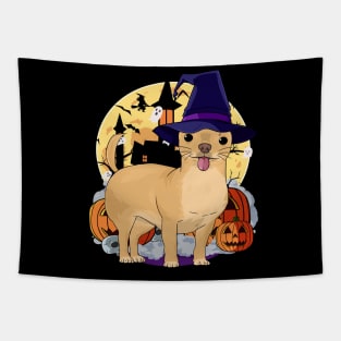 Chihuahua Scary Dog Halloween Witch Pumpkin Tapestry