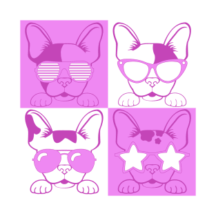 Frenchies with Glasses Pink T-Shirt