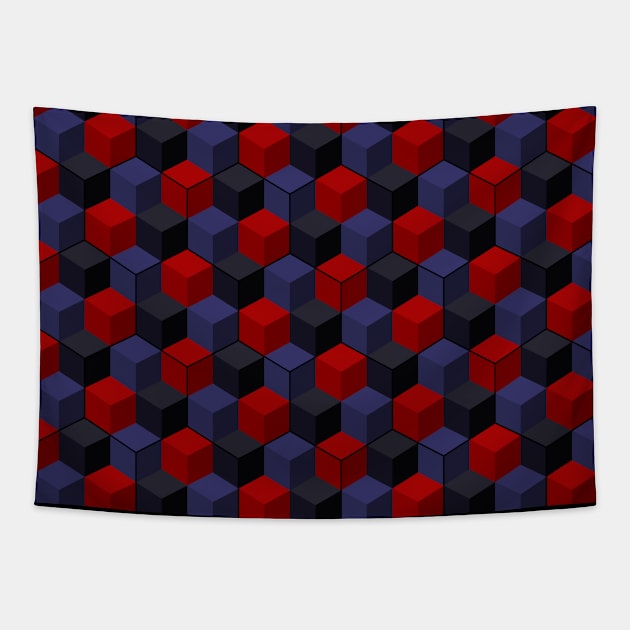 Cubes and Hexagons (Red and Blue) Tapestry by Defenestration Nation