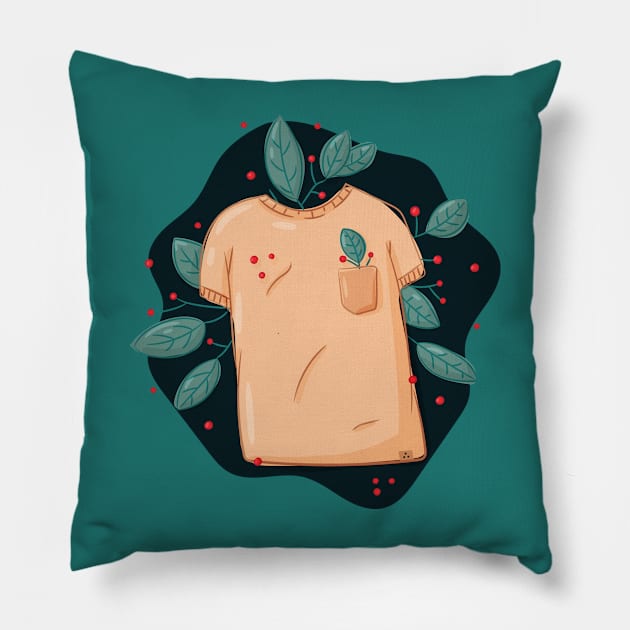 T-shirt and plant leaves with berries Pillow by Polikarp308