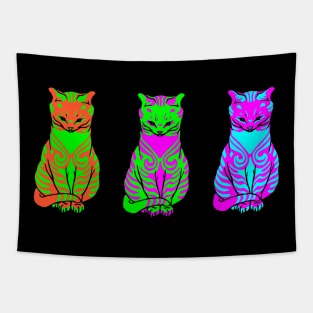 Classic Art Revisited: Three bright cats all in a row Tapestry