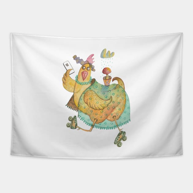 Chicken&Iphone Tapestry by kradazhan