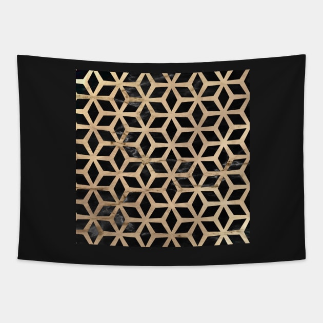 Abstract Pattern Shapes Golden / Black Tapestry by k-creatif