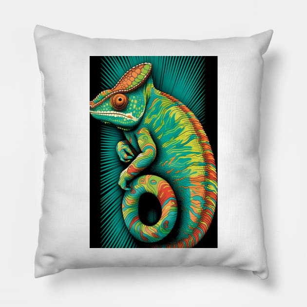 Reptile Lover and Lizard Lover Op Art Chameleon Pillow by Unboxed Mind of J.A.Y LLC 