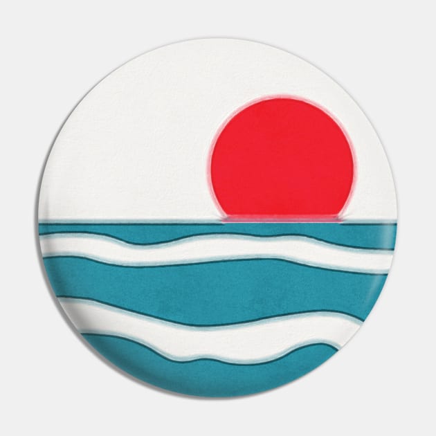 Blue Ocean Red Sun Pin by OZOROZO