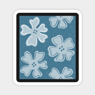 Pattern of light blue and white button flowers on blue Magnet