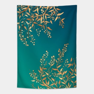 Golden Floral Ornaments on Teal Tapestry