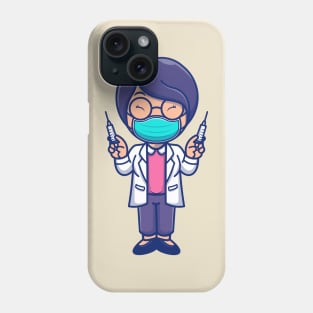 Cute Female Doctor Holding injection Cartoon Phone Case