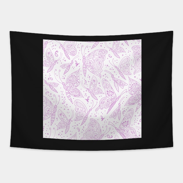 Paisley butterflies white-pink Tapestry by kobyakov