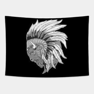 Buffalo head with indian headdress Tapestry