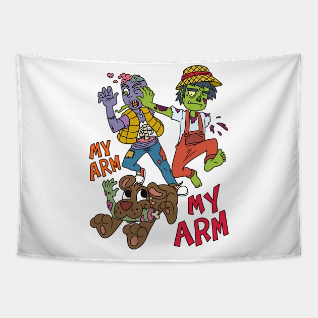 My are my arm zombie chase - Halloween Gift Tapestry by Konnectd