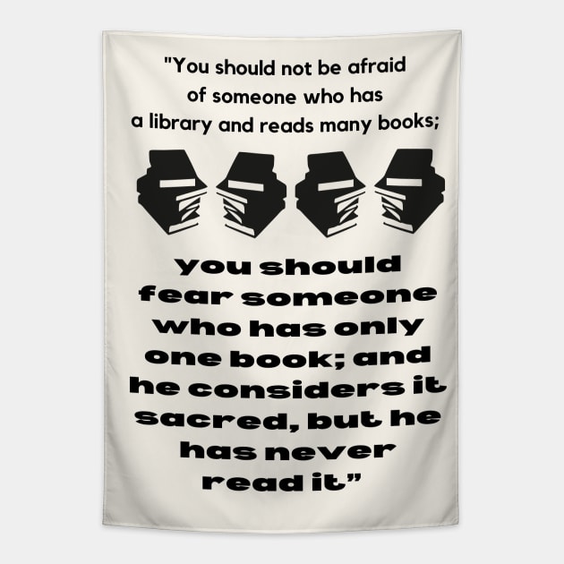 Hominem Unius Libri Timeo (Fear the man of a single book) Tapestry by TJWDraws