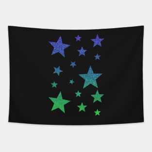 Blue Green Ombre Faux Glitter Stars Tapestry