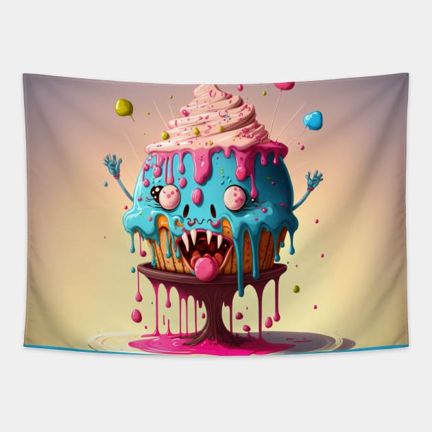 Cake Caricature - January 1st - Yearlong Psychedelic Cute Cakes Collection - Birthday Party - Delicious Dripping Paint, Bright Colors, and Big Adorable Smiles Tapestry by JensenArtCo