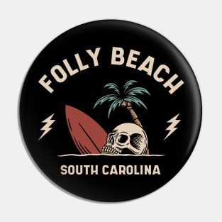 Vintage Surfing Folly Beach, South Carolina Pin