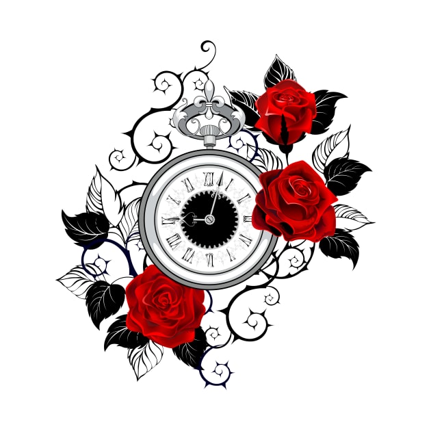 Contour Clock with Red Roses by Blackmoon9