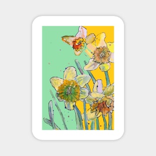 Abstract Yellow Daffodil Watercolor Pattern on Green Magnet