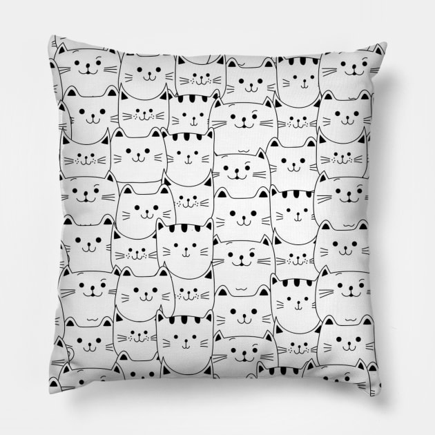 Happy Cats Pattern Cat Face Cute Pillow by From Mars