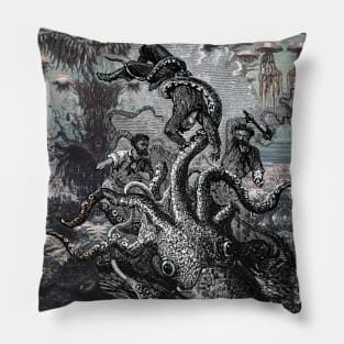 GIANT SQUID GRASPS A SAILOR Thousand Leagues Under the Sea Crespo Island Pillow