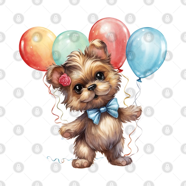 Yorkshire Terrier Dog Holding Balloons by Chromatic Fusion Studio