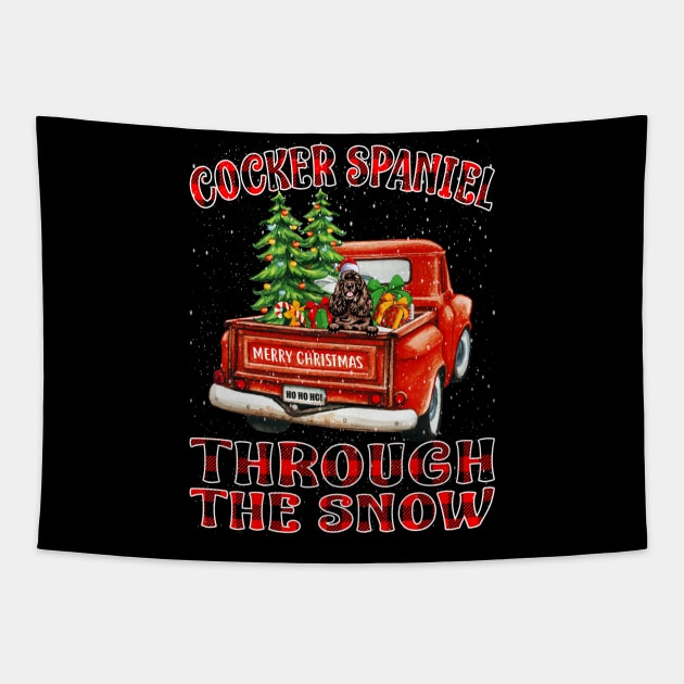 Christmas Cocker Spaniel Through The Snow Dog Santa Truck Tree Tapestry by intelus