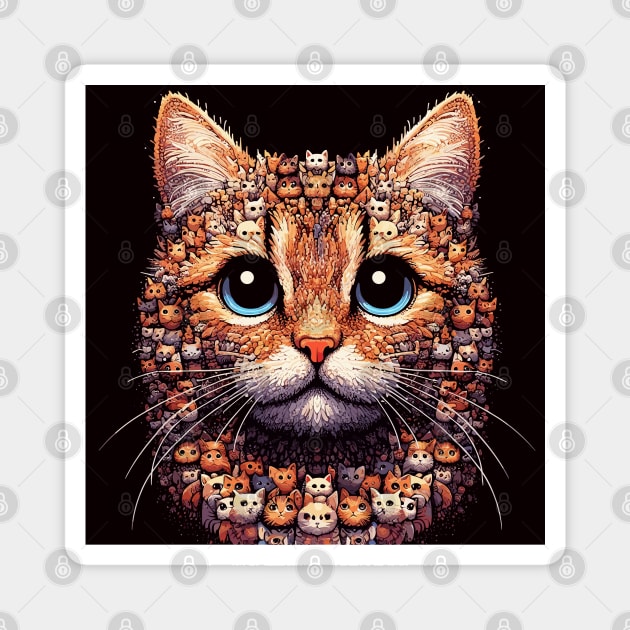 Abstract funny weird ginger cat portrait Magnet by TomFrontierArt