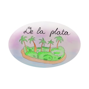 De la Plata watercolor Island travel, beach, sea and palm trees. Holidays and vacation, summer and relaxation T-Shirt