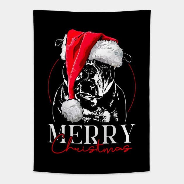 Santa Olde English Bulldog Merry Christmas dog Tapestry by wilsigns