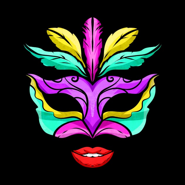 Purple, Green And Golden Mask With Red Lips For Mardi Gras by SinBle