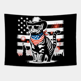 USA Flag Cat 4th of July Funny Patriotic Tapestry