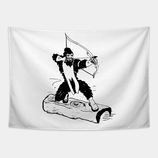 Bigfoot Bow Hunting Silhouette Tapestry by Tesszero