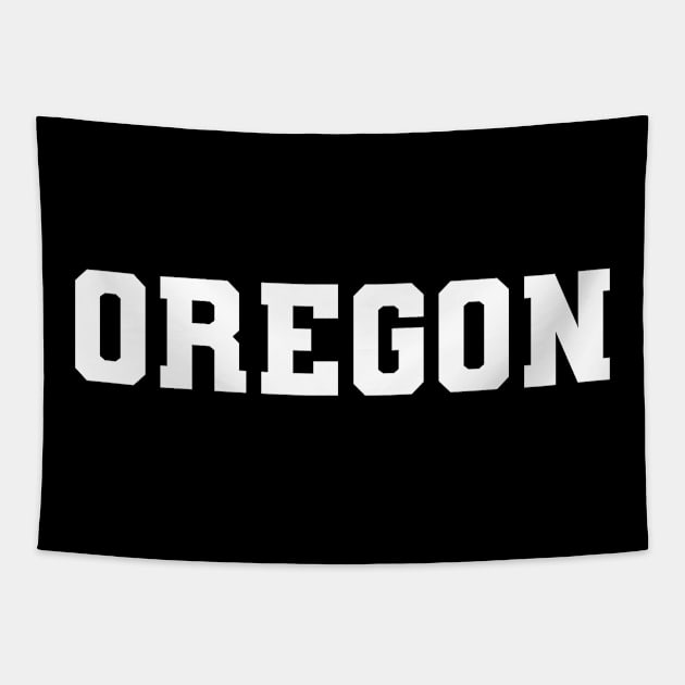 'OREGON' white varsity text Tapestry by keeplooping