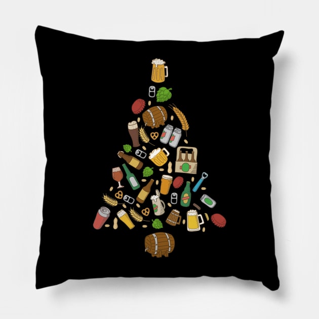 Beer Christmas Tree Men Women Beer Ugly Christmas Pillow by KsuAnn