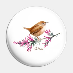 Cute little Wren Watercolour Pin