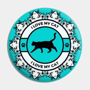 Turquoise I Love My Cat Pin