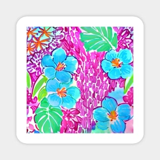Pink and turquoise flowers and leaves preppy seamless pattern Magnet