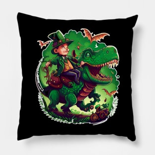 Funny Leprechaun Riding T-rex Pillow