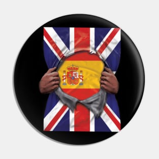 Spain Flag Great Britain Flag Ripped - Gift for Spanish From Spain Pin