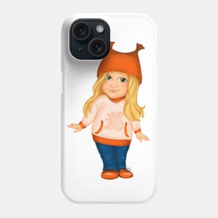 Little girl in orange hat and spring clothes. Spring print Phone Case