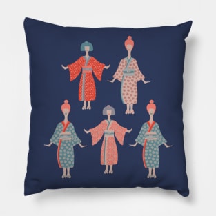 KIMONO LADIES Traditional Japanese Geisha Women in Traditional Palette Blush Rust Blue Gray - UnBlink Studio by Jackie Tahara Pillow